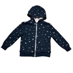 Hanna Andersson Boys Space Print Sherpa Lined Hoodie Size 5 Black